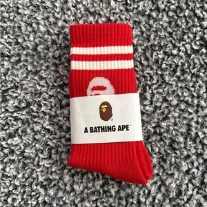 Men’s A Bathing Ape Socks, BAPE, Red & White, NEW